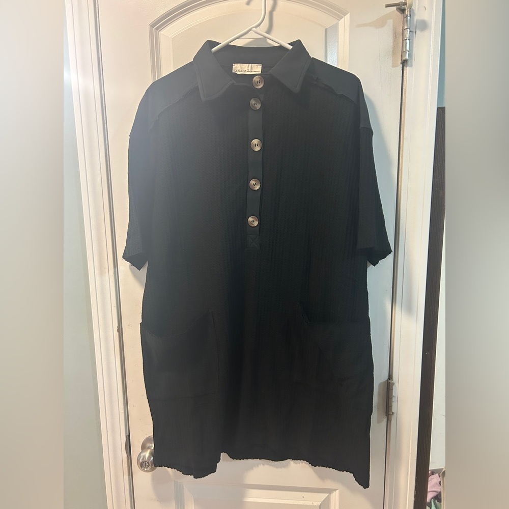 Zenana Outfitters Black Casual Button knit dress